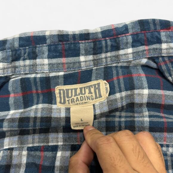 Duluth Trading Co Blue Red Plaid Flannel Shirt Men’s Large Cotton - Picture 3 of 5